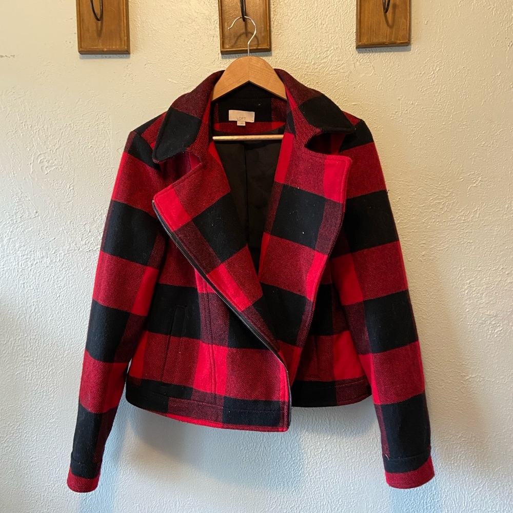 LOFT Buffalo Check Moto Jacket